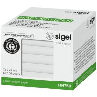 sigel Bloc-notes adhésif, 75 x 75 mm, uni, blanc