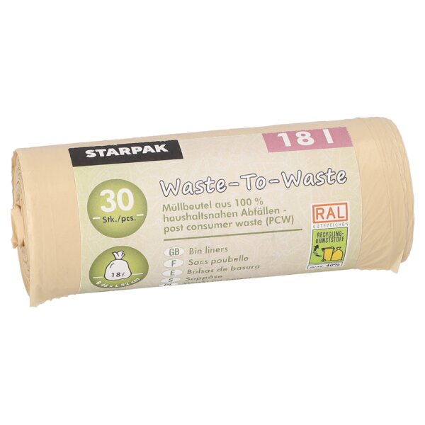 STARPAK Sac poubelle Waste-to-Waste, 30 litres, marron