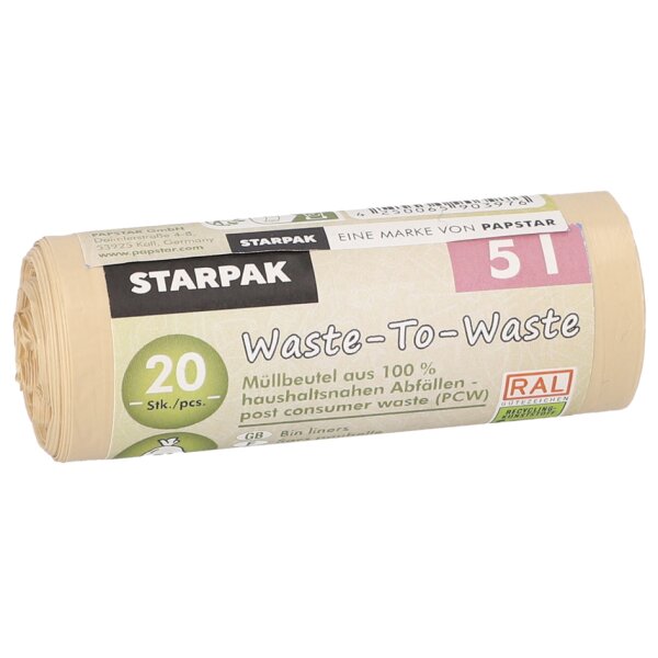 STARPAK Sac poubelle Waste-to-Waste, 30 litres, marron
