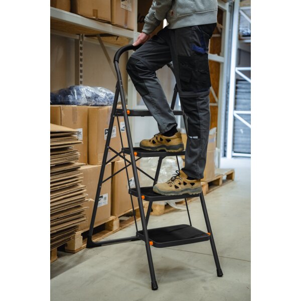 Bradas Escabeau pliable en acier, 4 niveaux, noir