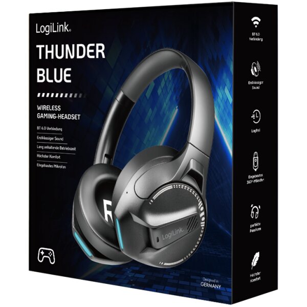 LogiLink Casque gaming BT 6.0 THUNDER BLUE, bluetooth, noir