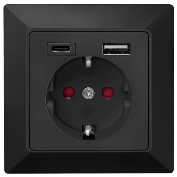LogiLink Unterputz-Steckdose, 1x CEE 7 3, 1x USB-A, 1x USB-C