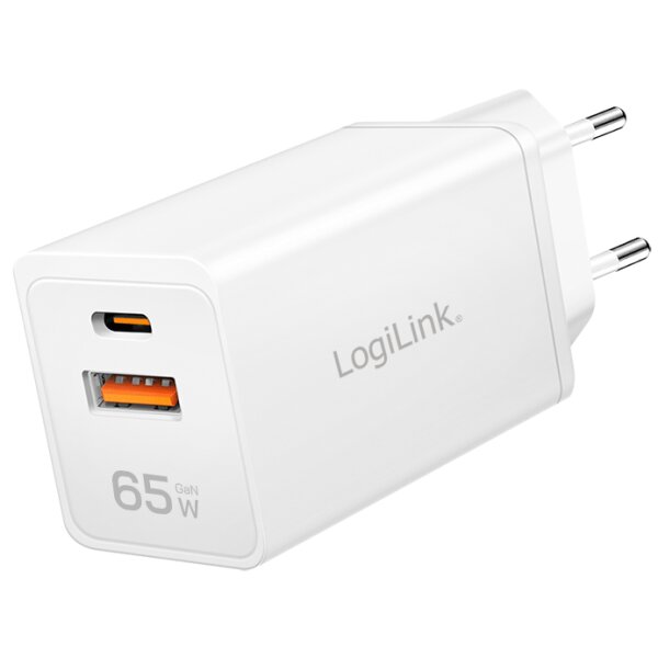 LogiLink Chargeur secteur USB, 1x USB-A, 1x USB-C, 65 W