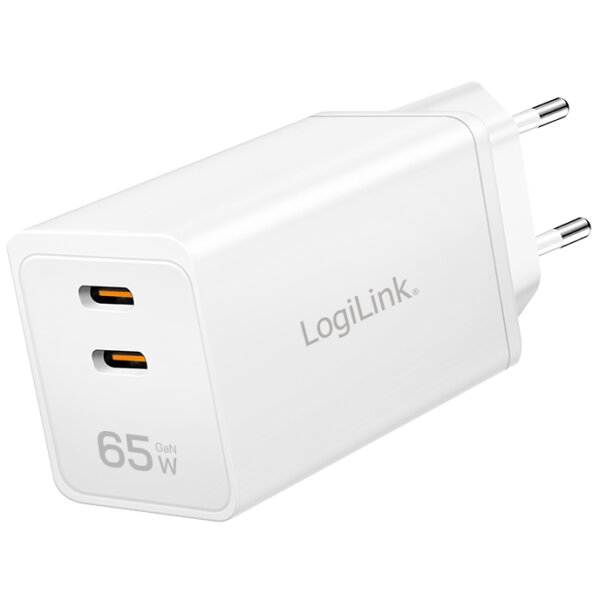 LogiLink Chargeur secteur USB, 2x USB-C PD, 65 W, blanc