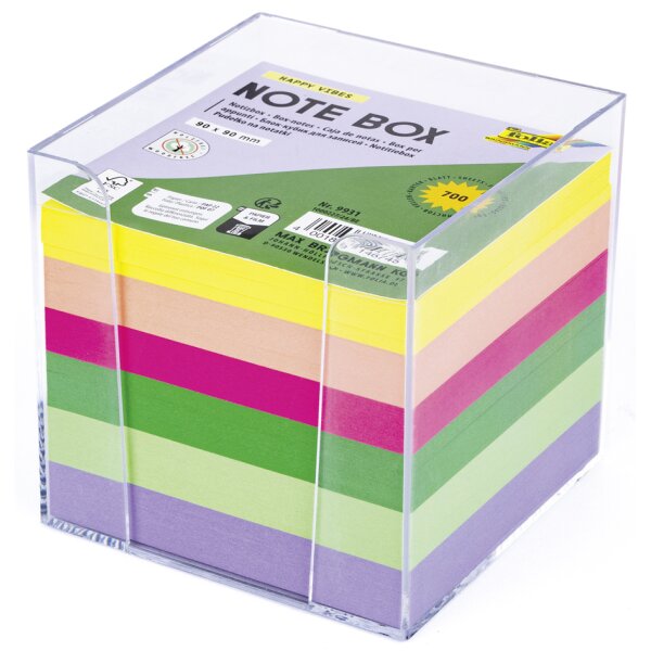 folia Zettelbox, Kunststoff, 90 x 90 mm, glasklar farbig