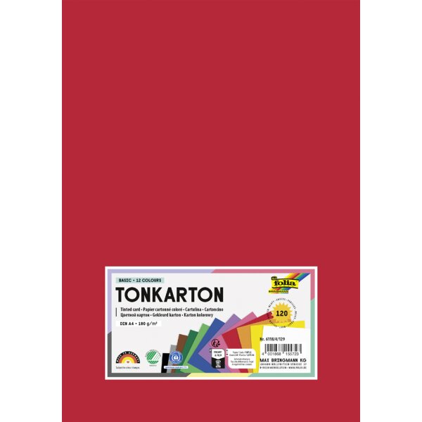 folia Tonkarton, DIN A4, 180 g qm, 12 Farben sortiert