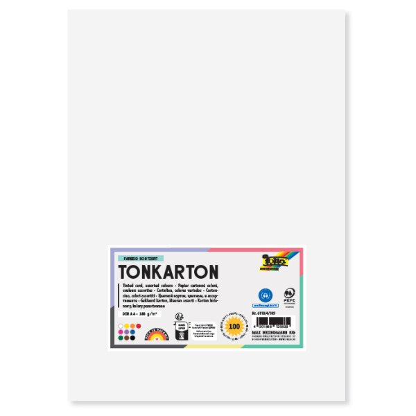 folia Tonkarton, DIN A4, 180 g qm, 12 Farben sortiert