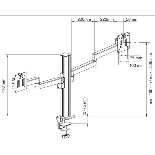 UNiLUX Bras support double écran AXIO, pince, noir