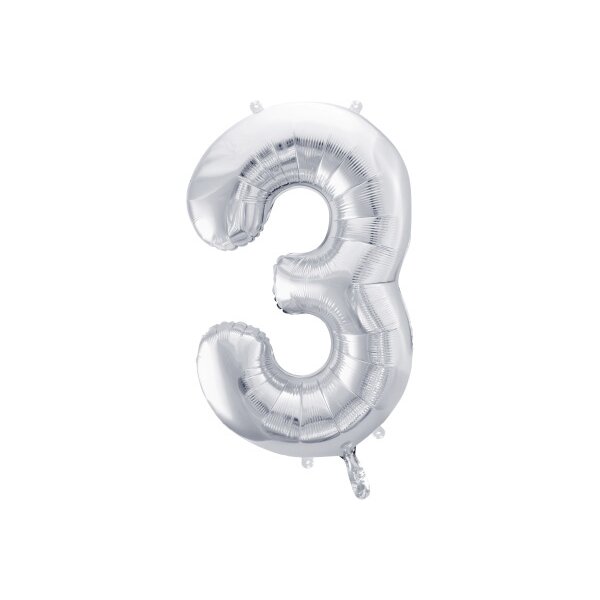PARTYDECO Folienballon Ziffer 3 86cm FB1M-3-018 silber