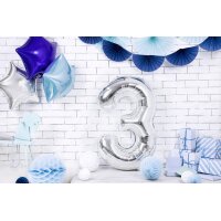 PARTYDECO Folienballon Ziffer 3 86cm FB1M-3-018 silber