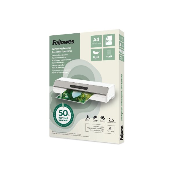 FELLOWES Film plastif. Recycling A4 100143435 matt, 80 my 100 Pi&egrave;ce
