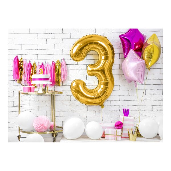 PARTYDECO Ballon en plastique no. 3 86cm FB1M-3-019 or