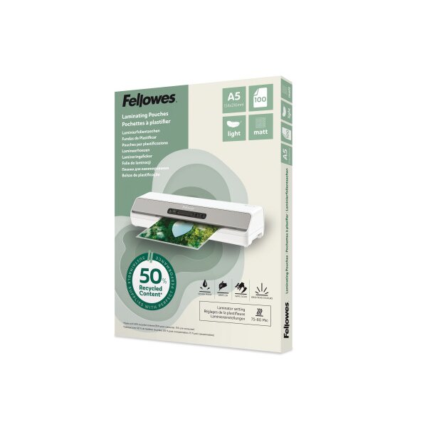 FELLOWES Laminierfolien Recycling A5 100143437 matt, 80 my 100 Stück