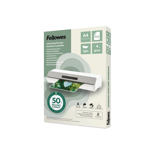 FELLOWES Laminierfolien Recycling A4 100142987 glanz, 80 my 100 St&uuml;ck