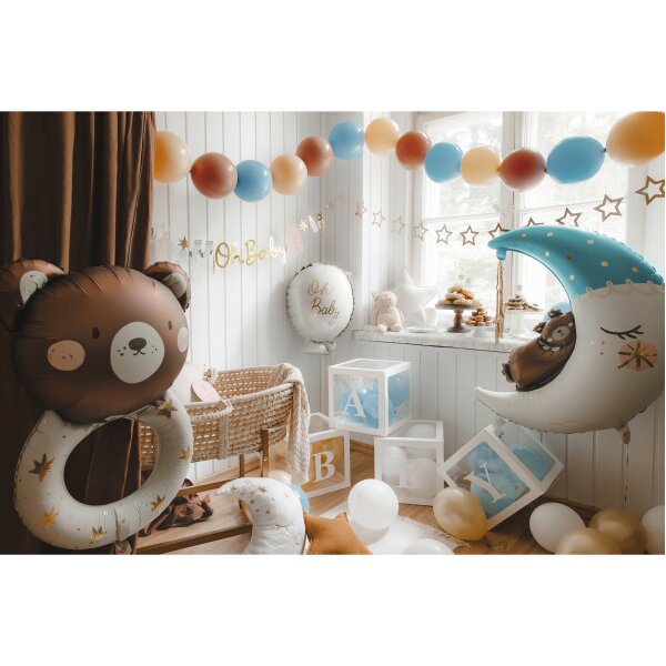 PARTYDECO Folienballon 86cm FB196-001J Teddybär auf dem Mond blau