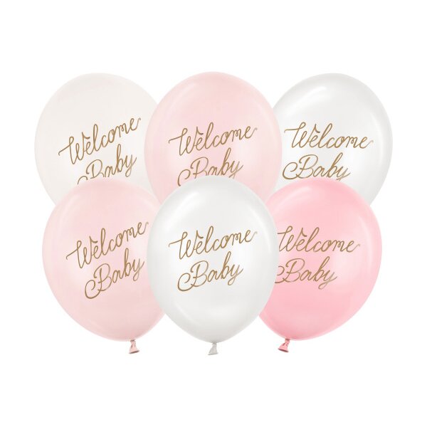 PARTYDECO Ballons 30cm SB14P3420816 Welcome Baby, rose 6 pi&egrave;ces