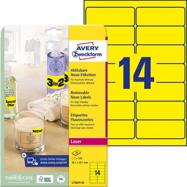 AVERY Zweckform Stick&Lift Etiketten, 63,5 x 29,6 mm, gelb