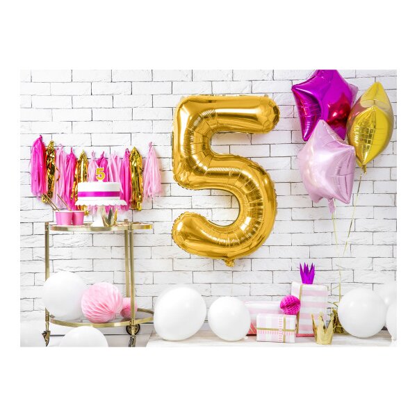 PARTYDECO Ballon en plastique no. 5 86cm FB1M-5-019 or