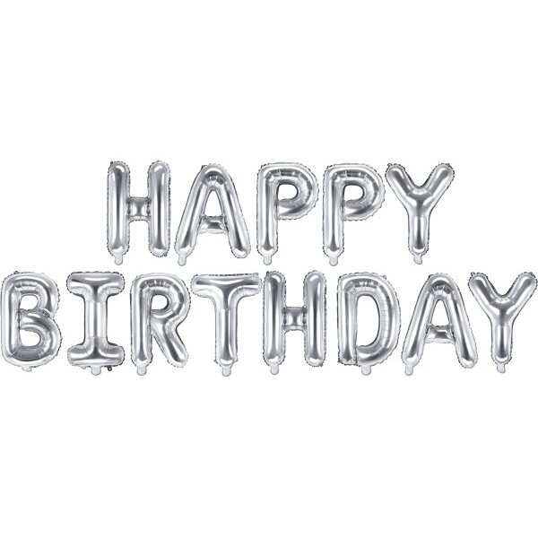 PARTYDECO Ballon en plastique 340x35cm FB6M-018 Happy Birthday argent
