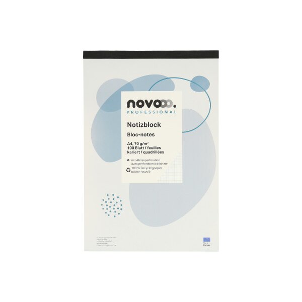 NOVOOO Carnet de notes recycling A4 694729 quadrill&eacute; 4mm, 70g 2x100 flls.