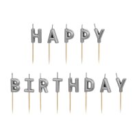 PARTYDECO Kerzen Happy Birthday SCS-13-018 silber