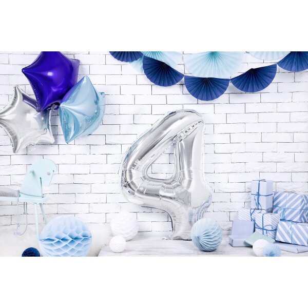 PARTYDECO Folienballon Ziffer 4 86cm FB1M-4-018 silber