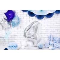 PARTYDECO Folienballon Ziffer 4 86cm FB1M-4-018 silber