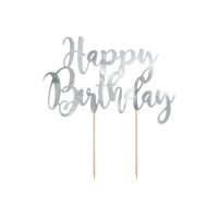 PARTYDECO Caketopper 22.5cm KPT11-018M Happy Birthday silber