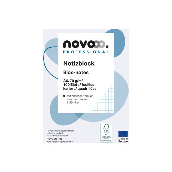 NOVOOO Carnet de notes blanc A6 694724 quadrill&eacute; 4mm, 70g 5x100 flls.