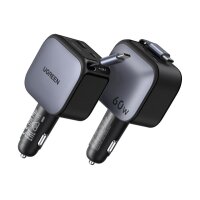 UGREEN Fast Car Charger 2-Port 60W 55212B Retractable Cable