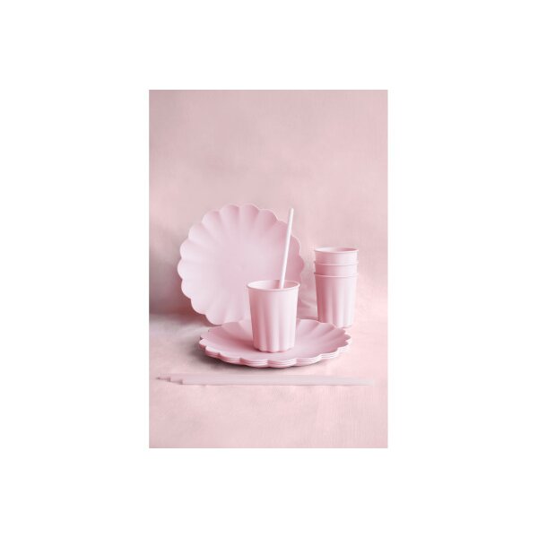 PARTYDECO Assiettes &agrave; volants 22cm TPL1-081 rose 4 pi&egrave;ces