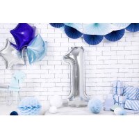 PARTYDECO Ballon en plastique no. 1 86cm FB1M-1-018 argent