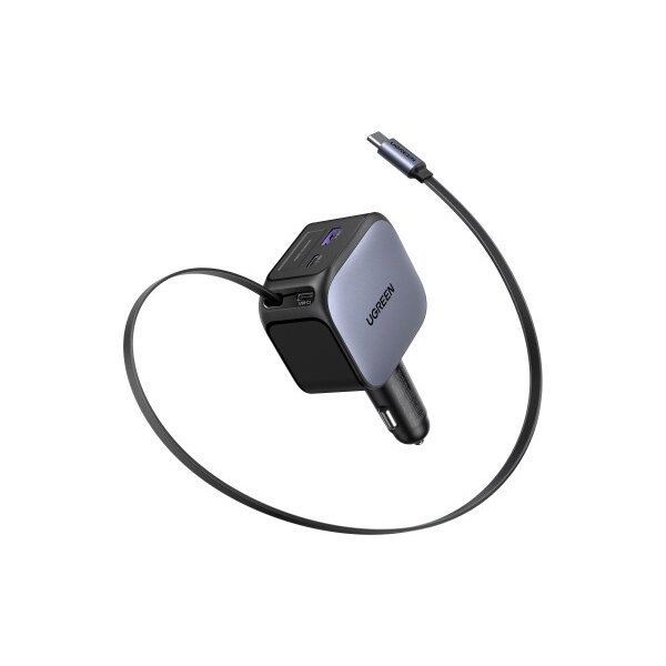 UGREEN Fast Car Charger 2-Port 145W 55910B Retractable Cable