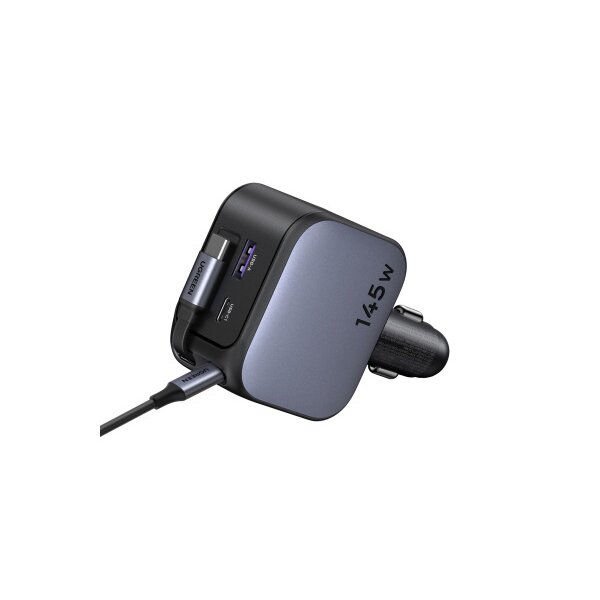 UGREEN Fast Car Charger 2-Port 145W 55910B Retractable Cable