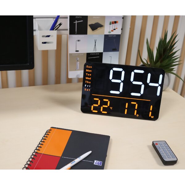 UNiLUX Multifunktionale digitale LED-Wanduhr NUMI, schwarz