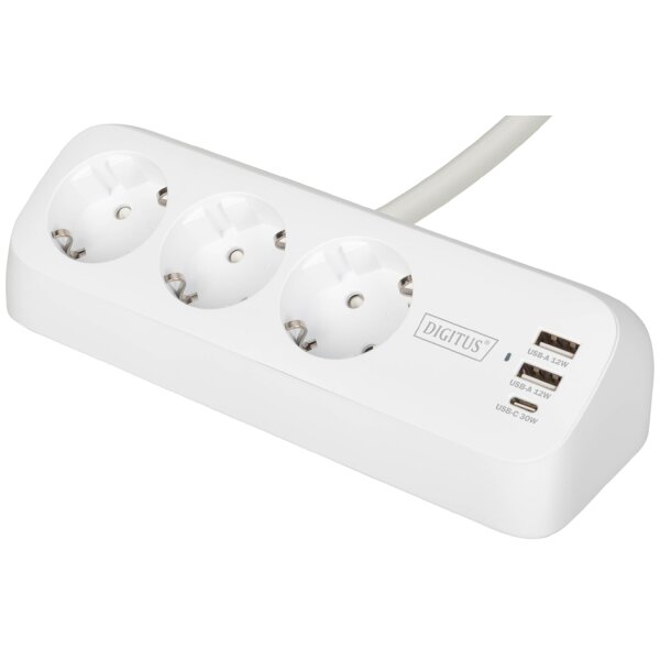 DIGITUS Steckdosenleiste, 3-fach + 3x USB, weiss