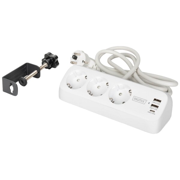 DIGITUS Steckdosenleiste, 3-fach + 3x USB, weiss