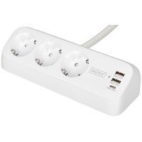 DIGITUS Steckdosenleiste, 3-fach + 3x USB, weiss