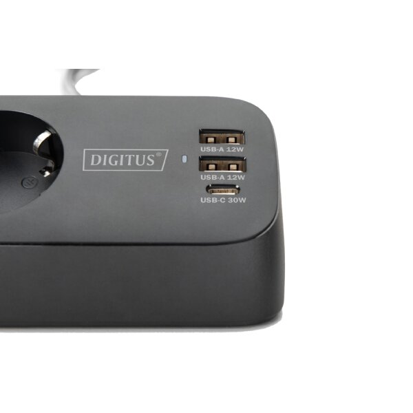 DIGITUS Steckdosenleiste, 3-fach + 3x USB, schwarz