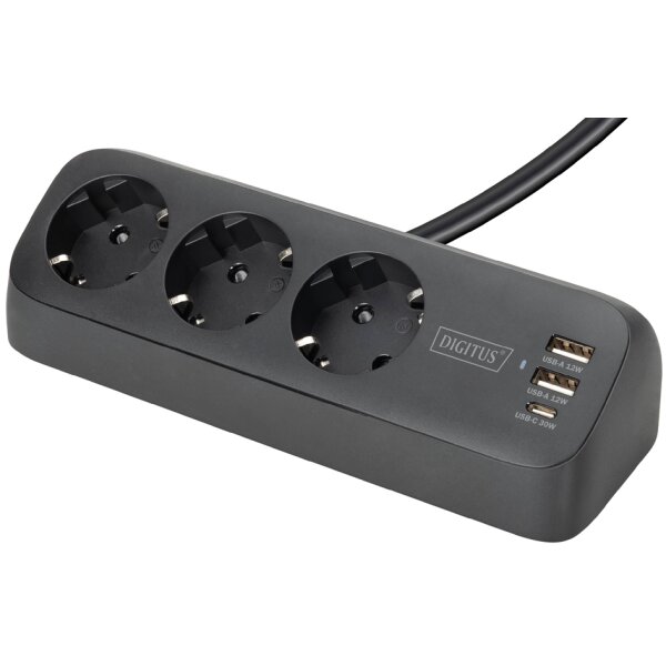 DIGITUS Steckdosenleiste, 3-fach + 3x USB, schwarz