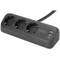 DIGITUS Steckdosenleiste, 3-fach + 3x USB, schwarz