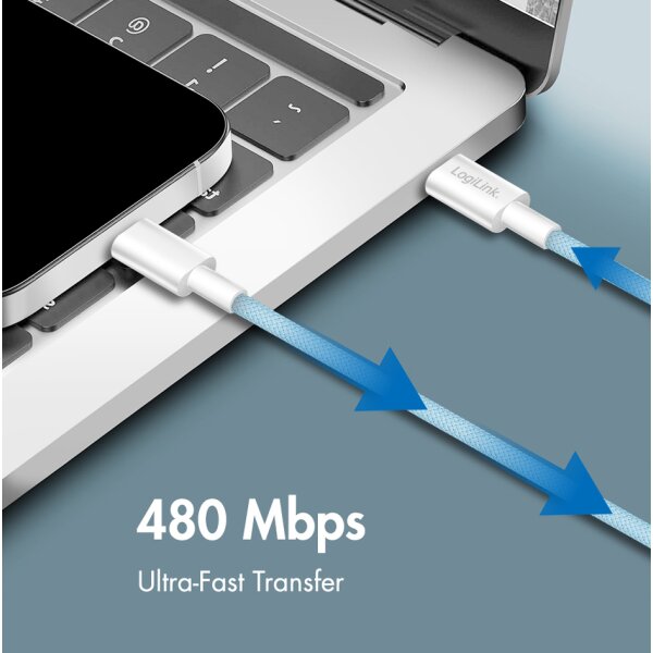 LogiLink C&acirc;ble USB 2.0, USB-C - USB-C, 1,5 m, vert