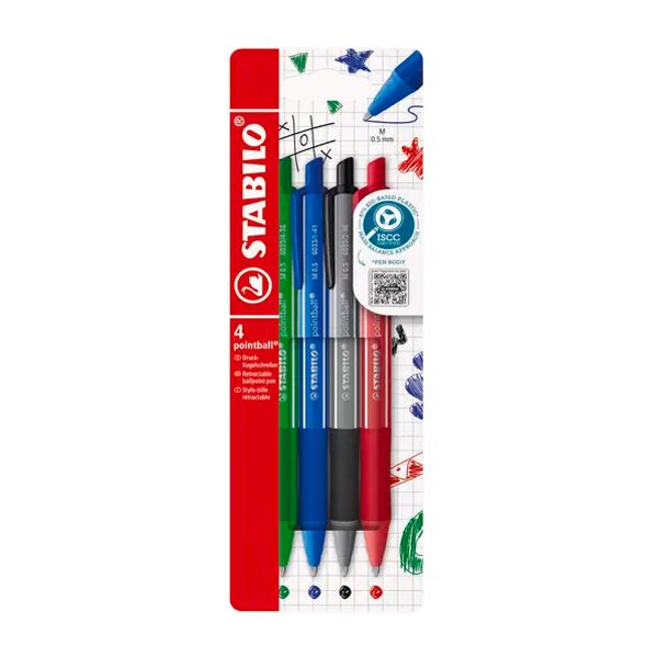STABILO Stylo bille rétractable pointball colorful, 4 pièces
