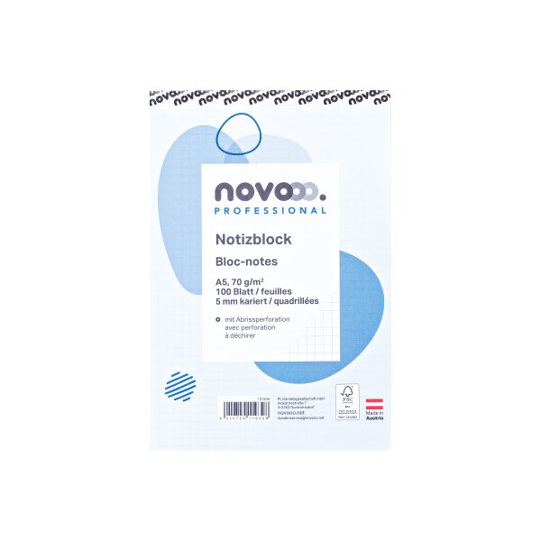 NOVOOO Notizblock weiss A5 731506 kariert 5mm, 70g 2x100 Blatt