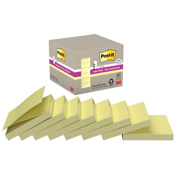 Post-it Haftnotizen super sticky Recycling z-notes, gelb
