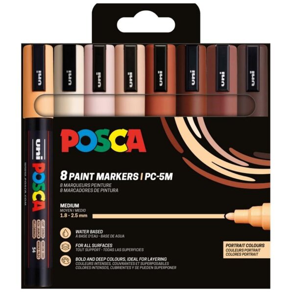 POSCA Pigmentmarker PC-5M, 8er Set Porträtfarben