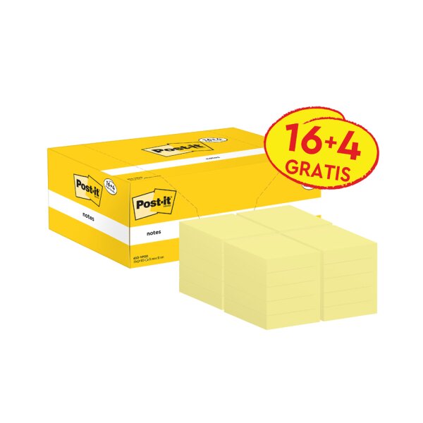 Post-it Haftnotizen notes, 51 x 38 mm, gelb, Promotion 16+4