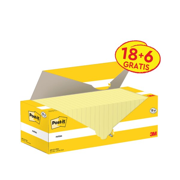 Post-it Haftnotizen notes, 51 x 38 mm, gelb, Promotion 16+4
