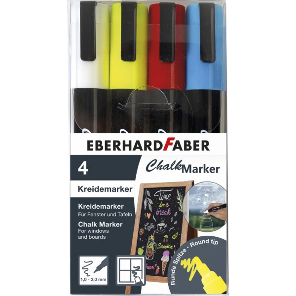 EBERHARD FABER Marqueur craie 1-2 mm, étui de 4, assorti