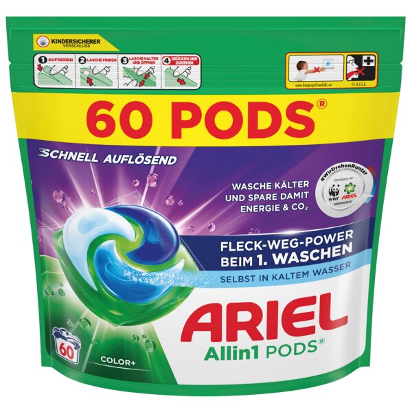 ARIEL Lessive capsules All-in-1 Color+, 60 lavages